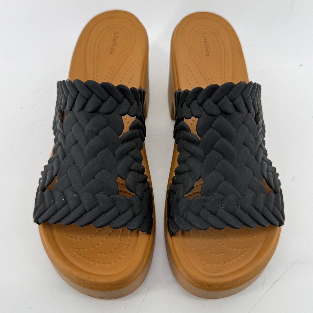 Crocs Brooklyn Woven Slide Block Heels Sandals Black Women 10 Chunky Comfy Y2K - Picture 3 of 9